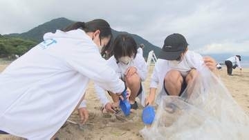 海開きを前に中学生が田ノ浦ビーチの清掃活動
