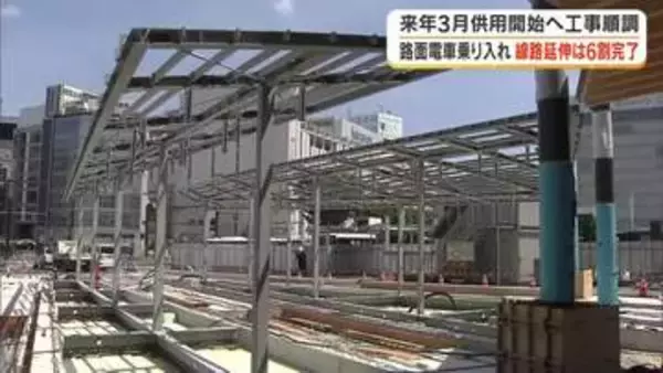 ＪＲ岡山駅前広場への路面電車乗り入れ事業工事が報道陣に公開　２７年３月供用開始予定　岡山
