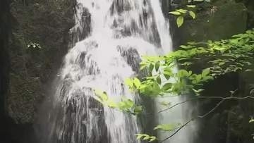 【涼を求めて】１）趣の違う２つの「涼」真庭市・山乗渓谷の不動滝　細かな水しぶきと流しそうめん【岡山】