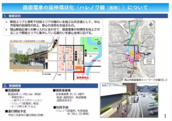 岡山市の路面電車「ハレノワ線」事業計画案　事業費約２７．４億円で２９年度中の運行目指す【岡山】