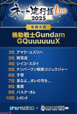 「ネット流行語 100」ガンダムシリーズ関連単語が2年連続で大賞！ 2025年間大賞は『機動戦士 Gundam GQuuuuuuX』、pixiv賞は『忍たま乱太郎』、ネット新語賞は『ｴｯﾎｴｯﾎ』に