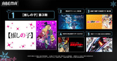 再生数は『呪術廻戦』、コメント数は『【推しの子】』が大人気！ ABEMAが2026年新作冬アニメの最終ランキングを発表