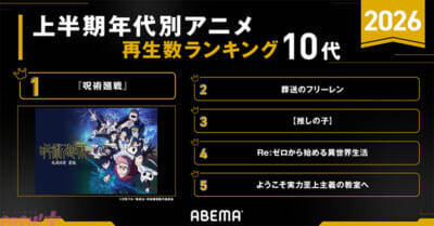 『呪術廻戦』が全体・新作・年代別の各部門で大人気！ ABEMAが2026年アニメ上半期ランキングを発表