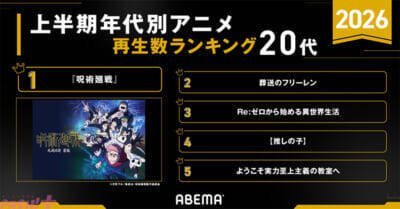 『呪術廻戦』が全体・新作・年代別の各部門で大人気！ ABEMAが2026年アニメ上半期ランキングを発表