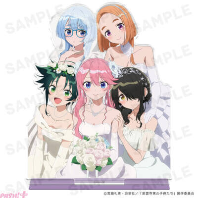 アニメ『紫雲寺家の子供たち』万里、清葉、謳華、南、ことのたちのデザインを使用したアクリルキャラスタンドとダイカットステッカーが受注開始！