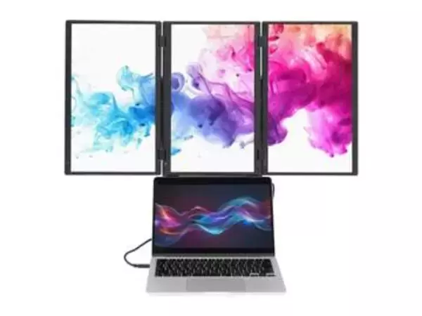 15.6型×3画面を折りたたんで持ち運べるモニター、サンコーから