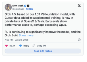 Opusを上回るAI「Grok 4.5」、イーロン・マスク氏予告