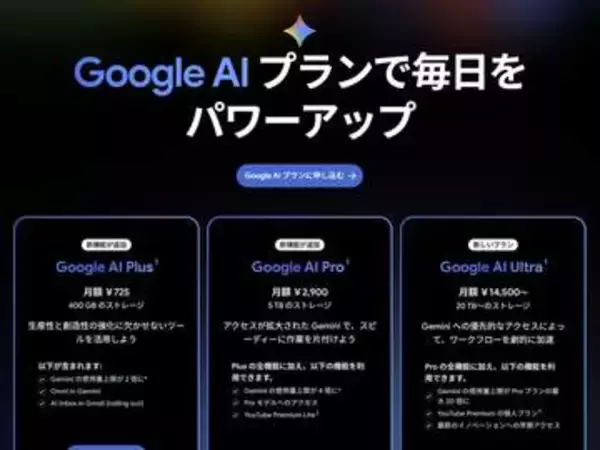 Google AI Plusが月額725円に値下げ。ストレージは倍増