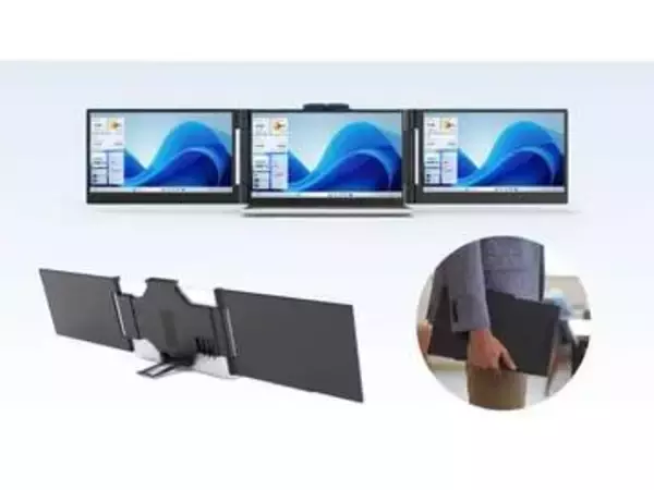 ノートPCを3画面化、ソースネクストの14.1型デュアルモニターが約3万円