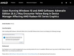 AMD、Windows 10環境でRadeonドライバ「26.6.2」に不具合