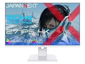 JAPANNEXT、27型4K/120Hzの白色ゲーミングモニターにAmazon限定モデル