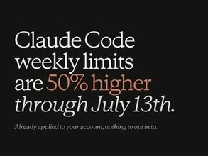 Claude Codeの週次利用制限が50%増加、7月14日まで