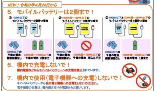 今日から機内でモバイルバッテリ充電禁止。持ち込みも2個まで