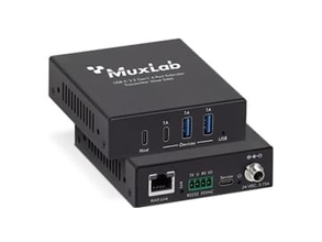 USB 3.2 Gen 1を最大100mまで延長する機器。LANケーブルで伝送