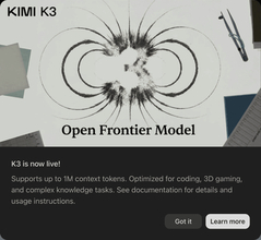 突如登場「Kimi K3」、コーディング・3Dに最適化し100万トークン対応