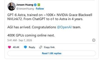 【やじうまPC Watch】GPT-6 Astraの頭脳、作ったのはGPU 10万基。もうZFLOPSの世界へ