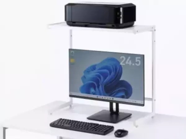 モニター上に収納スペースを設けられる机上ラック。サンワサプライから