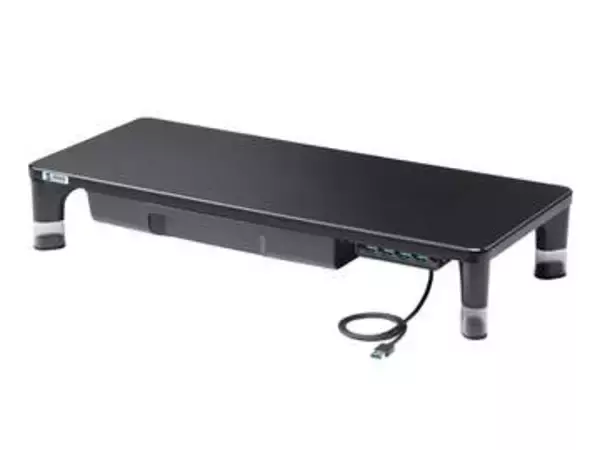 サンワサプライ、A4サイズの引き出しとUSBハブを備えたモニター台