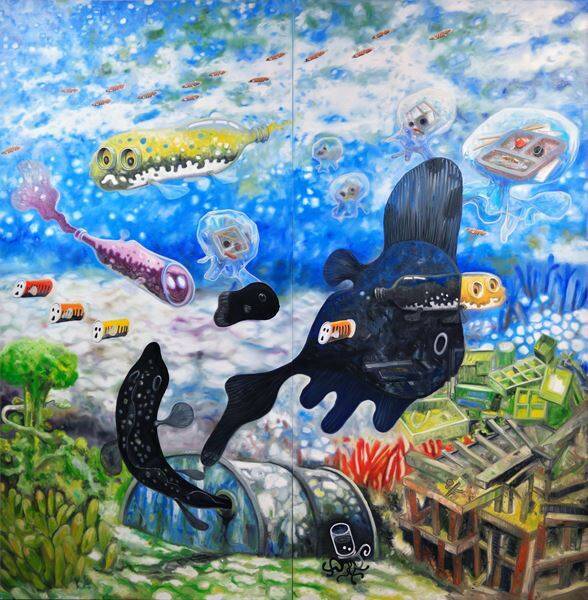 大岩オスカール展『乱流時代の油ダコ』4月27日から　渋谷ヒカリエ館内を架空の水生生物「オイル・オクトパス」が漂流？