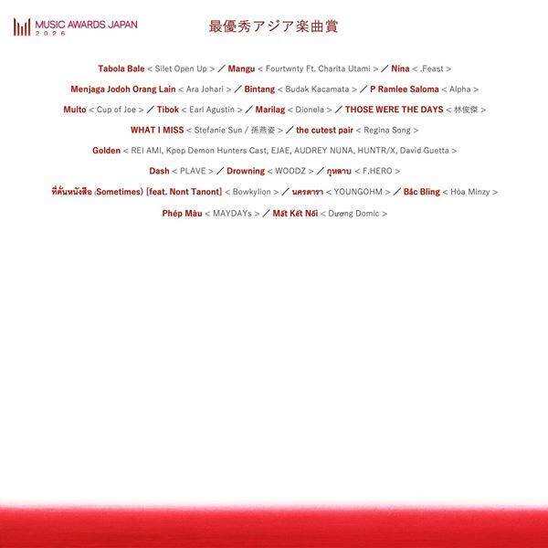 国際音楽賞『MUSIC AWARDS JAPAN 2026』エントリー作品発表　最優秀楽曲にミセス「ダーリン」、藤井風「Prema」など