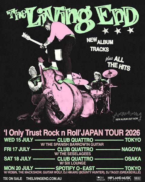 17年ぶり来日── The Living End追加公演にTHE MACKSHOW＆ギターウルフ出演決定
