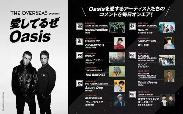 Oasisの復活と来日を祝してFM802では特別企画OA中　アーティストからのコメントや2002年来日時のアコースティックライブも