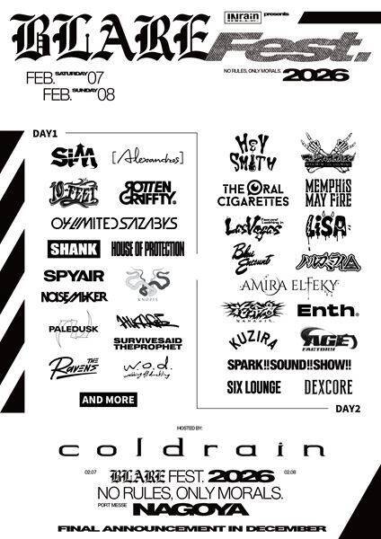 coldrain主催フェス『BLARE FEST. 2026』第2弾出演アーティストでLiSA、SPYAIRらの出演発表　日割りも公開