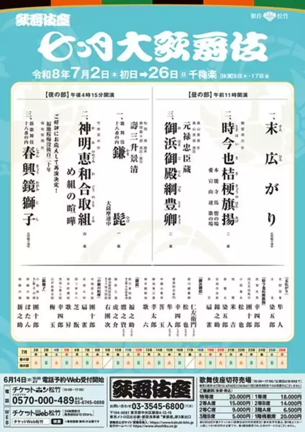 仁左衛門、梅玉、幸四郎、團十郎ら競演！歌舞伎座「七月大歌舞伎」演目&配役発表