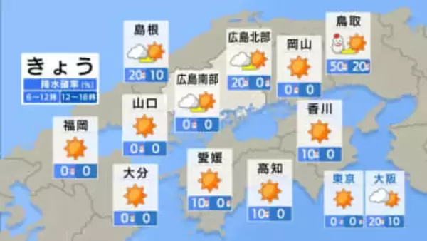 【きょう2/9(月)広島天気】次第に回復し晴れる　落雪やなだれに注意