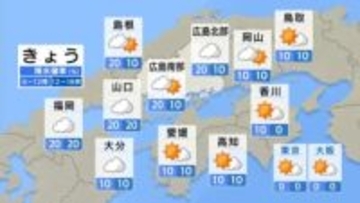 【きょう2/5(木)広島天気】3月並みの気温続く　雲が多いが日差しも届く　パラッとにわか雨も