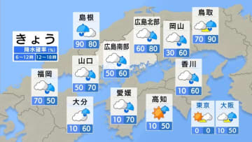 【きょう12/17(水)広島天気】夕方まで雨が降ったりやんだり　雷伴うところも