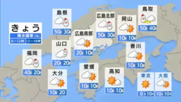 【きょう1/23(金)広島天気】日中は南部で晴れ間も　夜から広範囲で雪　真冬の寒さつづく