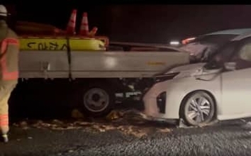 工事規制中のトラックに車が衝突　はずみで前方２台のトラックも玉突きに　工事関係者５人がけが　西広島バイパス