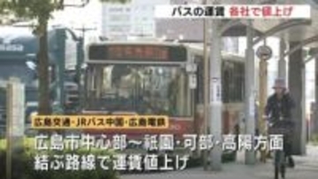 市内中心部と北部を結ぶバス路線　1日から各社が値上げ　乗務員の待遇改善などのため　広島