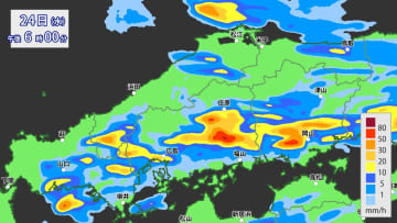 夜中に局地的に激しい雷雨となった広島県　今夜遅くにかけても激しい雨のおそれ　大気の状態が非常に不安定で積乱雲が発達見込み　気象台は「大雨と落雷及び突風に関する情報」発表中【30分ごと降水シミュレーション】