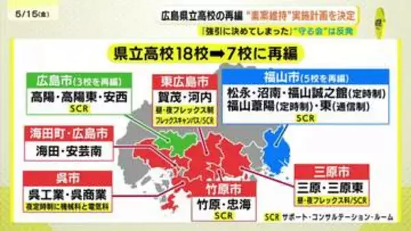 18校を7校に　素案の統廃合案を維持　広島の県立高校再編の実施計画を決定