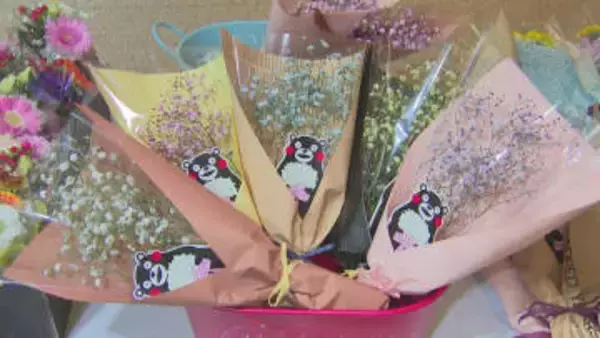 「花言葉は感謝」11月22日はいい夫婦の日　かすみ草の即売会開催　くまモンもイベントをPR