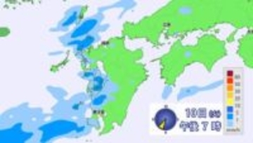 【帰宅時の雨 1時間ごとシミュレーション】　九州は帰宅時に本降りの所も　10日(火)夜～11日(水･祝）朝に久しぶりの”恵みの雨”