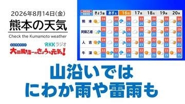 8月14日（金）【熊本の天気】山沿いを中心ににわか雨や雷雨　RKK気象予報士の天気解説 ＜阿蘇や天草のライブカメラも配信中＞
