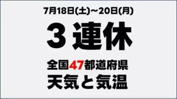 【3連休の天気】7月18日(土)〜20日(月) 全国47都道府県の天気と気温　雨や風の様子なども　北海道は"かなりの高温"　気象庁発表