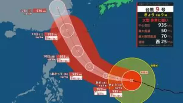 【台風情報】大型で非常に強い台風9号　最大瞬間風速70m　金曜日には沖縄地方へ接近見込み　台風の影響で気温上昇も　全国の天気は？　気象庁発表