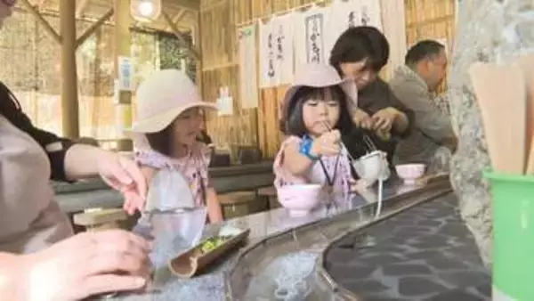 鍾乳洞から流れ出す冷たい湧き水　薬味は地元産のシソやシイタケ　鬼北町「安森洞そうめん流し」にぎわう　ニジマス釣り・洞窟探検も　今月末まで営業【愛媛】