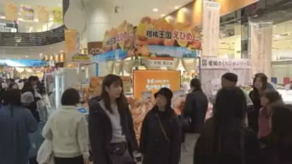 埼玉のイオンで「愛媛フェア」銘菓や海産物など並ぶ、旬のかんきつコーナーは多くの人で賑わい