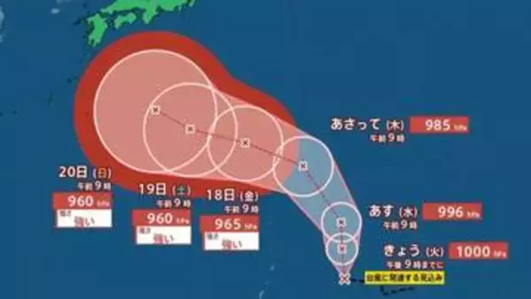 【台風情報】シルバーウィーク各地の天気は？最大瞬間風速55m/s・960hPa予想...台風のたまご「熱帯低気圧a」は今夜には台風へ発達、18日には強い勢力で小笠原近海に接近見込み...25日（金）までの雨風シミュレーション【気象庁15日10時20分発表】