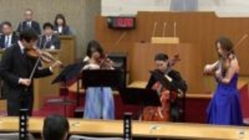 「議会を身近に感じて」2月定例岡山市議会の開会にコンサート　弦楽四重奏の音色が響き渡る