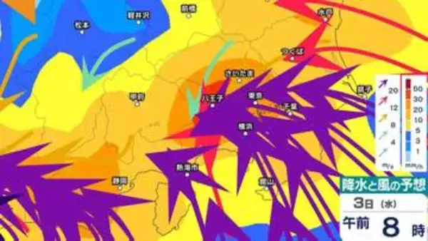 【台風情報】台風6号（チャンミー）の影響は？東京・神奈川・千葉・埼玉・茨城　関東首都圏1時間ごとの雨風シミュレーション　3日（水）通勤時間帯に影響のおそれ【気象庁】