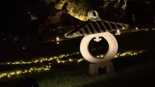 後楽園をライトアップする「春の幻想庭園」開幕　幻想的な雰囲気に　延養亭の南の二色が岡もライトアップ