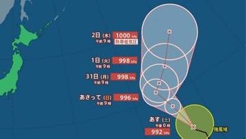 【台風情報】最大瞬間風速30m/s・996hPa「台風22号（アータウ）」...ウェーク島近海を北北西に20km/hで進行中、今後の進路は？9月7日までの雨・風シミュレーションで確認【気象庁28日13時発表】