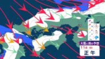 【大雪情報】中国地方は11日（日）明け方から大雪　積雪や路面の凍結による交通障害に注意　山陽の平地で7㎝の降雪予想【気象庁 雪風シミュレーション/ 10日】