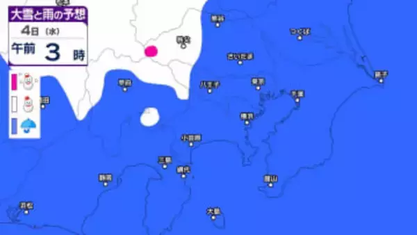 【関東首都圏でも積雪か】東京・神奈川・千葉・埼玉・茨城・栃木・群馬・山梨・長野　関東エリア　3日（火）～8日（日）3時間ごとの雪雨シミュレーション　関東地方南部の平地でも積雪のおそれ【気象庁/3日午前11時シミュレーション更新】